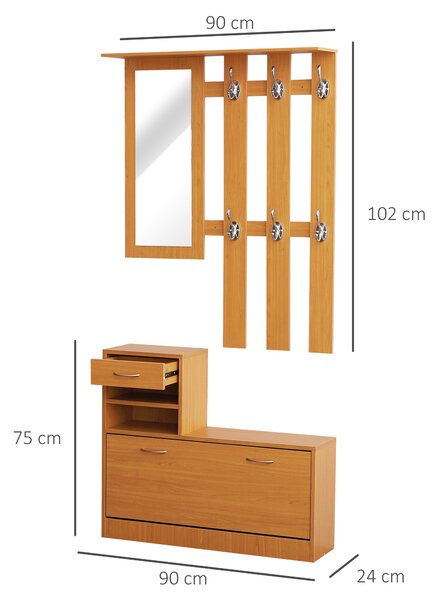 HOMCOM Mobile Guardaroba Scarpiera Regolabile e Specchio con Appendiabiti 6 Ganci per Ingresso e Camera da Letto in Legno|Aosom