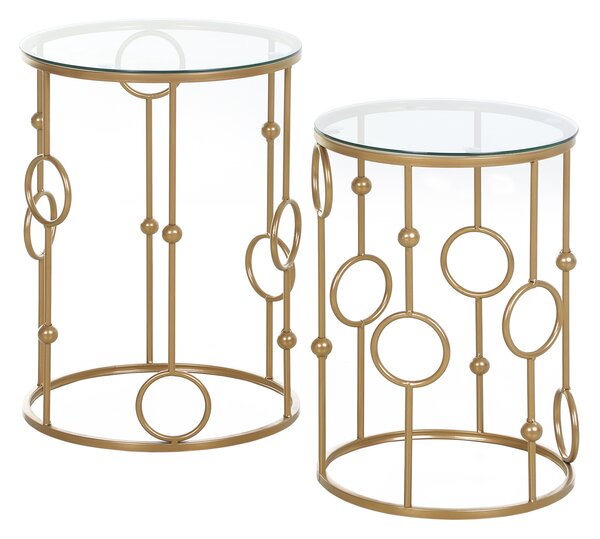 Homcom Set 2 Pezzi Tavolini da Caffè Design con Motivi a Cerchio in Metallo e Vetro Temperato|Aosom