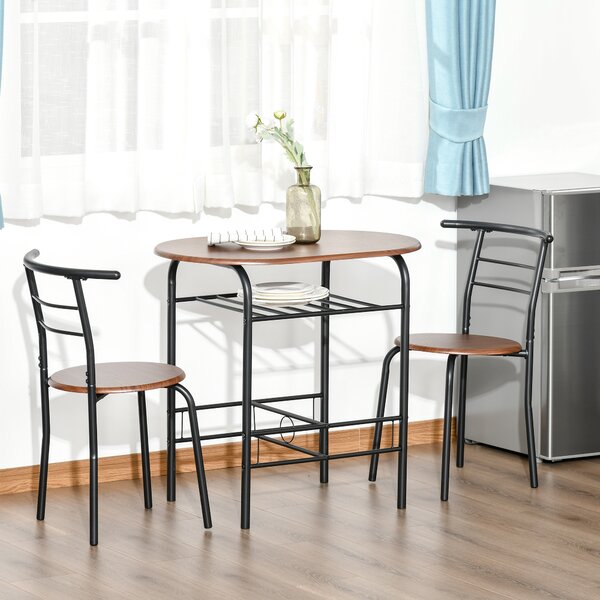 HOMCOM Set 3 Pezzi Mobili da Bar, Ristorante, Casa - 2 Sedie (38x47.5x75cm) 1 Tavolo (80x50x76cm) in Metallo e MDF|Aosom