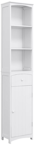 HOMCOM Mobiletto a Colonna MDF Bianco, Armadietto Multifunzione Salvaspazio per Bagno/Camera con 3 Ripiani 34x24x170cm|Aosom