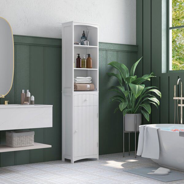 HOMCOM Mobiletto a Colonna MDF Bianco, Armadietto Multifunzione Salvaspazio per Bagno/Camera con 3 Ripiani 34x24x170cm|Aosom