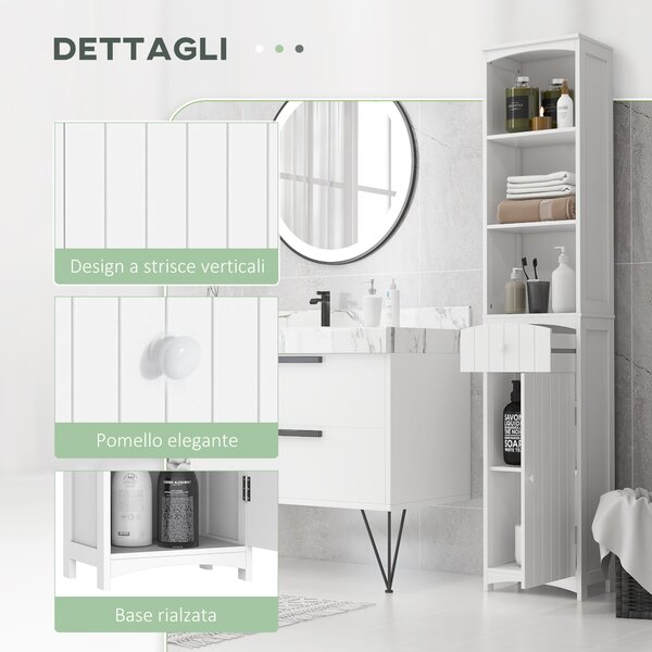 HOMCOM Mobiletto a Colonna MDF Bianco, Armadietto Multifunzione Salvaspazio per Bagno/Camera con 3 Ripiani 34x24x170cm|Aosom