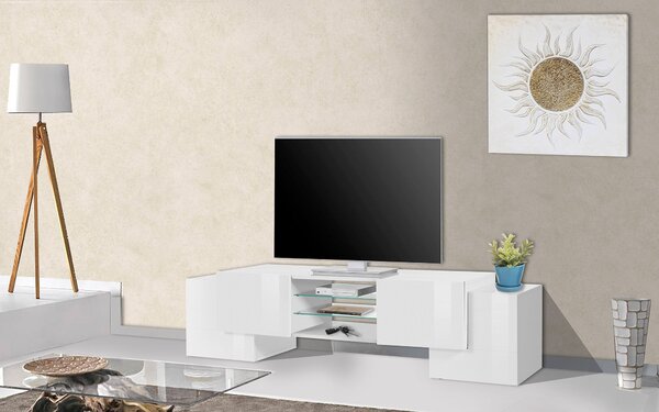 Mobile TV 4 Ante 190x35/45x45 cm Pillon Bianco Lucido