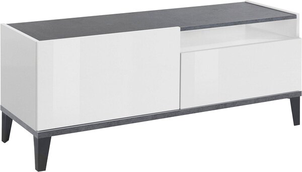 Mobile TV 1 Anta 1 Cassetto 120x40x47 cm Sunrise Bianco Lucido e Ardesia