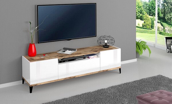 Mobile TV 2 Ante 1 Cassetto 160x40x47 cm Sunrise Acero Pereira e Ardesia