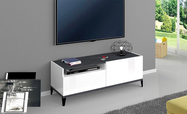 Mobile TV 1 Anta 1 Cassetto 120x40x47 cm Sunrise Bianco Lucido e Ardesia