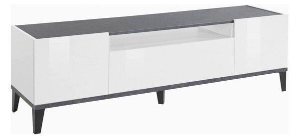 Mobile TV 2 Ante 1 Cassetto 160x40x47 cm Sunrise Bianco Lucido e Ardesia