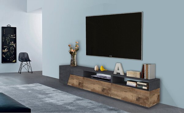 Mobile TV 2 Ante 2 Cassetti 200,1x43x46 cm Alien Ardesia e Acero Pereira