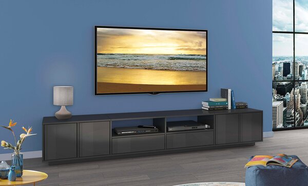 Mobile TV 4 Ante 2 Cassetti 260x41,4x46 cm Bloom Grigio Antracite Laccato Lucido