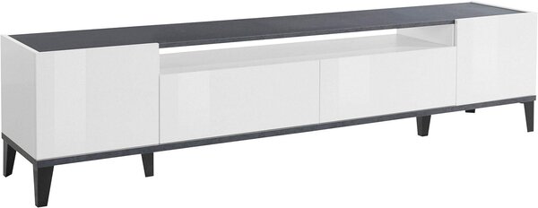Mobile TV 2 Ante 2 Cassetti 200x40x47 cm Sunrise Bianco Lucido e Ardesia
