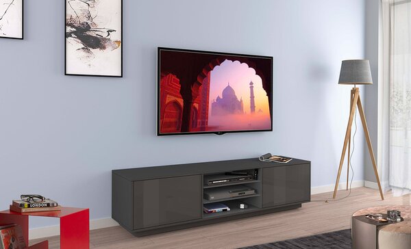 Mobile TV 2 Ante 180x41,4x46 cm Bloom Grigio Antracite Laccato Lucido