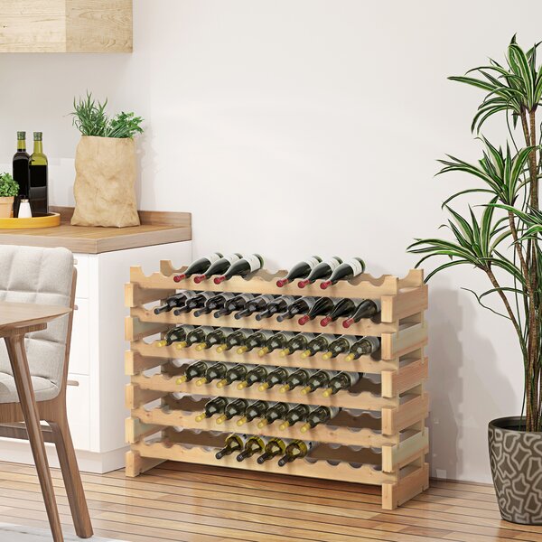 HOMCOM Scaffale Portabottiglie in Legno di Pino, Cantinetta con 6 Ripiani, Max 72 Bottiglie (100 kg), 114 x 28 x 80 cm|Aosom