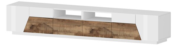 Mobile TV 4 Ante 2 Cassetti 260x43x46 cm Alien Bianco Lucido e Acero Pereira