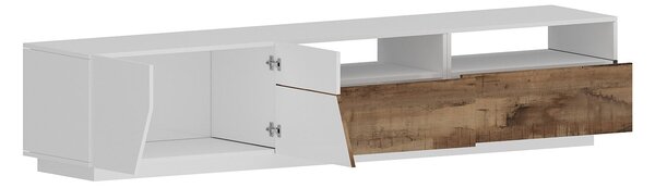 Mobile TV 2 Ante 2 Cassetti 200,1x43x46 cm Alien Bianco Lucido e Acero Pereira