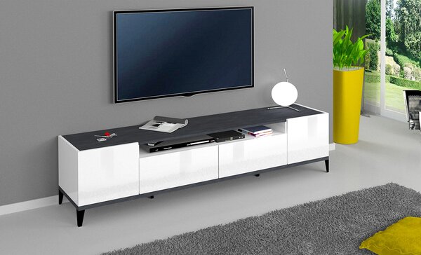 Mobile TV 2 Ante 2 Cassetti 200x40x47 cm Sunrise Bianco Lucido e Ardesia