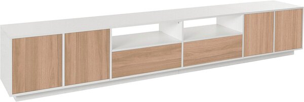 Mobile TV 4 Ante 2 Cassetti 260x41,4x46 cm Bloom Bianco Lucido e Noce