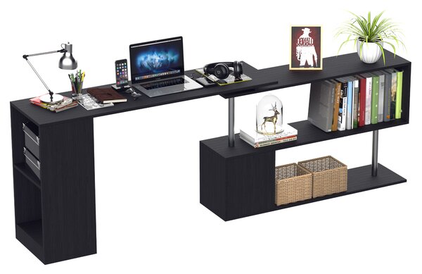 HOMCOM Scrivania Angolare e Salvaspazio per Computer, Tavolo da Pranzo in Legno Nero per Casa o Ufficio, Girevole a 360°, 140x120x78 cm|Aosom