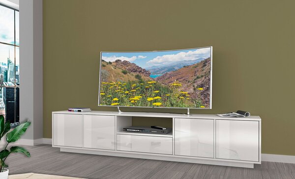 Mobile TV 4 Ante 1 Cassetto 220,1x41,5x46 cm Bloom Bianco Lucido