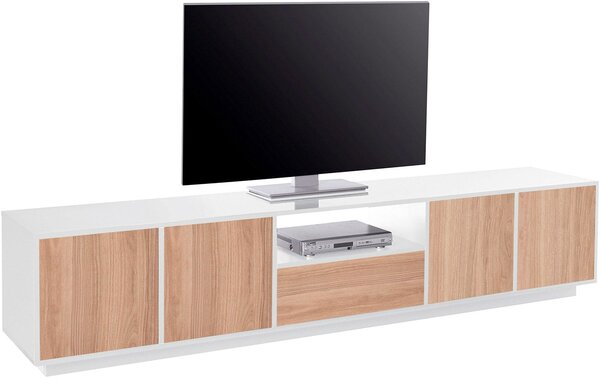 Mobile TV 4 Ante 1 Cassetto 220,1x41,5x46 cm Bloom Bianco Lucido e Noce