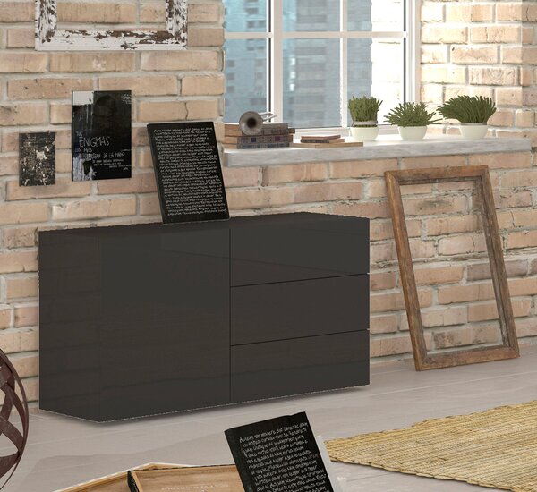 Credenza 1 Anta + 3 Cassetti 110x40x60,5 cm Metis Antracite Lucido
