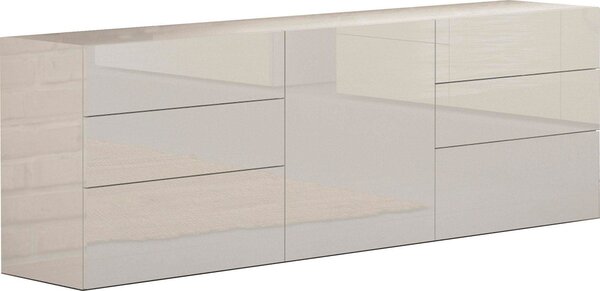 Credenza 1 Anta + 6 Cassetti 170x40x73 cm Metis Bianco Lucido
