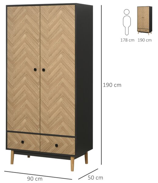 HOMCOM Armadio Moderno a Due Ante in Legno con 4 Vani, 2 Appendiabiti e Cassetti, 90x50x190cm, Grigio Scuro | Aosom Italy