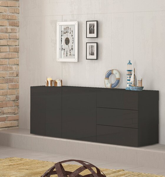 Credenza 2 Ante + 3 Cassetti 170x40x60,5 cm Metis Antracite Lucido