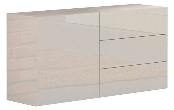 Credenza 1 Anta + 3 Cassetti 110x40x60,5 cm Metis Bianco Lucido