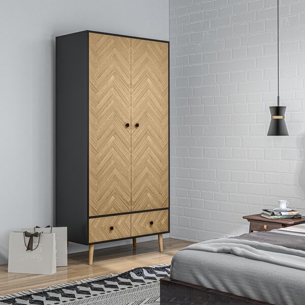 HOMCOM Armadio Moderno a Due Ante in Legno con 4 Vani, 2 Appendiabiti e Cassetti, 90x50x190cm, Grigio Scuro | Aosom Italy