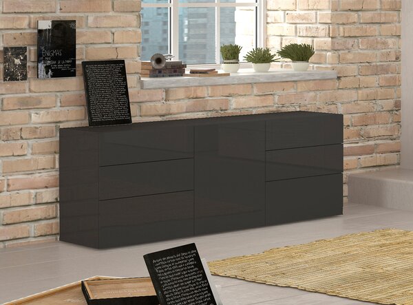 Credenza 1 Anta + 6 Cassetti 170x40x73 cm Metis Antracite Lucido
