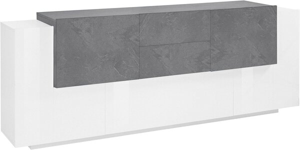 Credenza 3+2 Ante e 2 Cassetti 220x86x45 cm New Coro Bianco Lucido e Ardesia