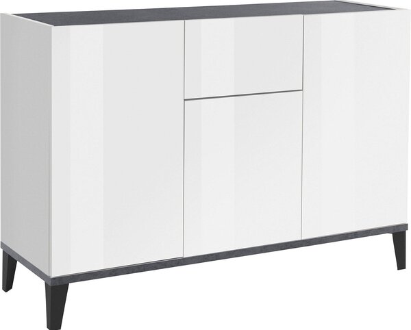 Credenza 3 Ante + 1 cassetto 120x40x82 cm Sunrise Bianco Lucido e Ardesia