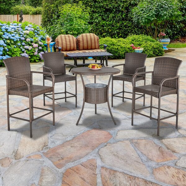 Outsunny Set Relax Giardino 5 Pezzi: Tavolino 4 Sedie Alte in Rattan Sintetico, Secchiello Ghiaccio Integrato, Arredo Esterno Elegante - Marrone|Aosom