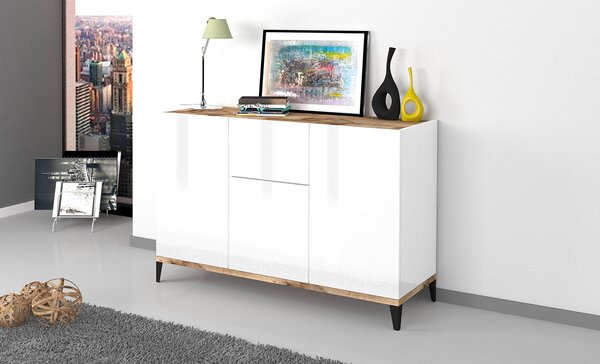 Credenza 3 Ante + 1 cassetto 120x40x82 cm Sunrise Acero Pereira e Ardesia