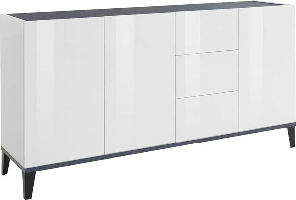Credenza 3 Ante + 3 Cassetti 160x40x82 cm Sunrise Bianco Lucido e Ardesia