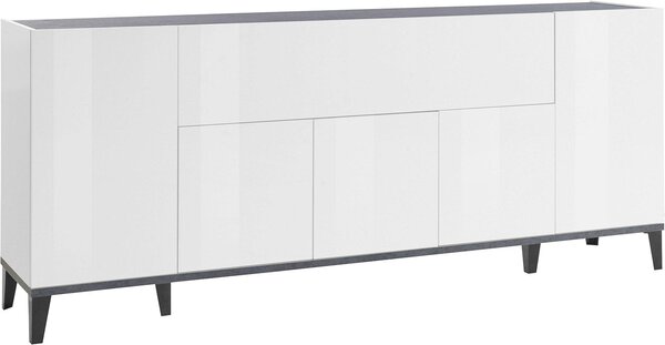 Credenza 4 Ante + 1 Anta Ribalta 200x40x82 cm Sunrise Bianco Lucido e Ardesia