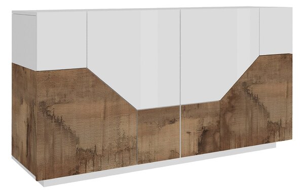 Credenza 4 Ante 220,1x43x86 cm Alien Bianco Lucido e Acero Pereira