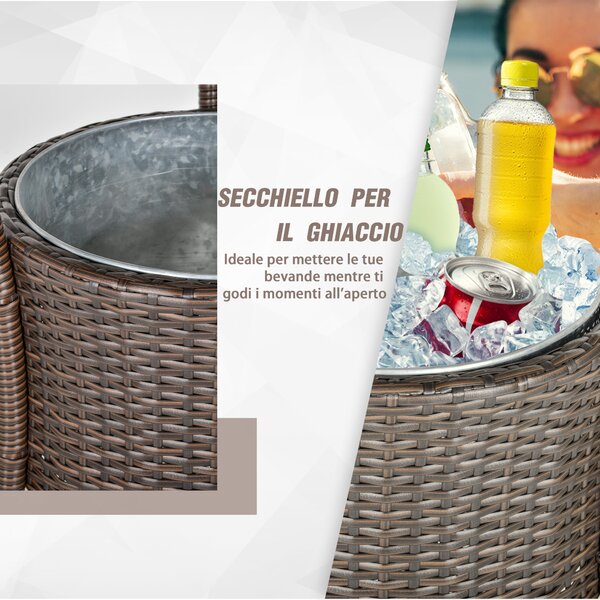 Outsunny Set Relax Giardino 5 Pezzi: Tavolino 4 Sedie Alte in Rattan Sintetico, Secchiello Ghiaccio Integrato, Arredo Esterno Elegante - Marrone|Aosom