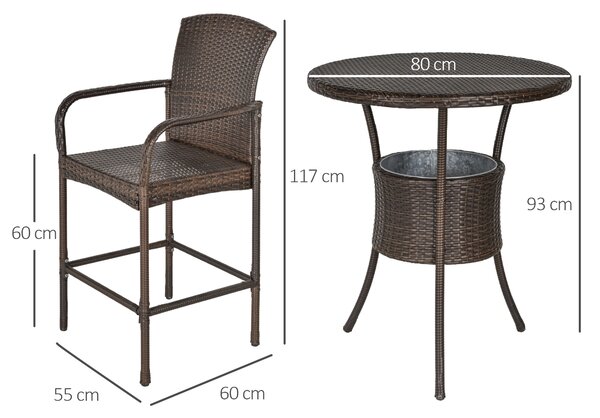 Outsunny Set Relax Giardino 5 Pezzi: Tavolino 4 Sedie Alte in Rattan Sintetico, Secchiello Ghiaccio Integrato, Arredo Esterno Elegante - Marrone|Aosom