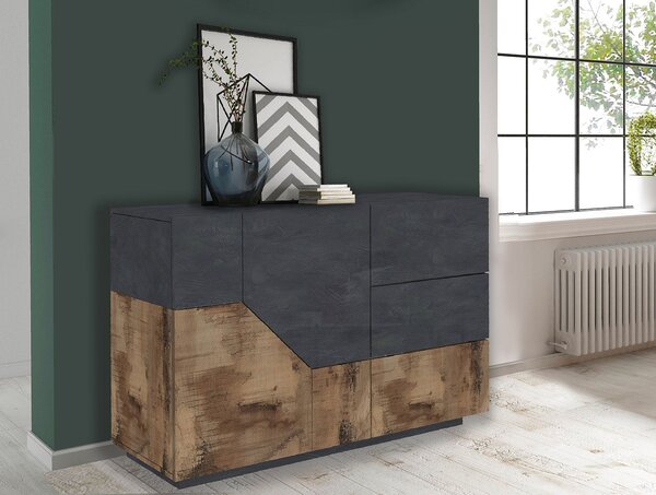 Credenza 2 Ante + 3 Cassetti 140x43x86 cm Alien Ardesia e Acero Pereira