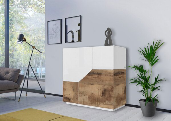 Credenza 2 Ante 79,5x43x86 cm Alien Bianco Lucido e Acero Pereira