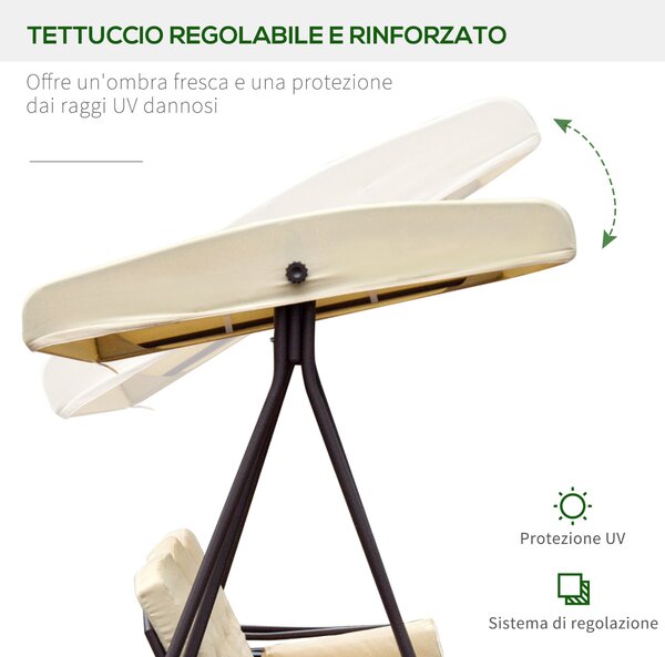 Outsunny Dondolo 3 Posti da Giardino in Metallo con Tetto Inclinabile e Cuscini Imbottiti, 208x120x172 cm, Beige | Aosom Italy