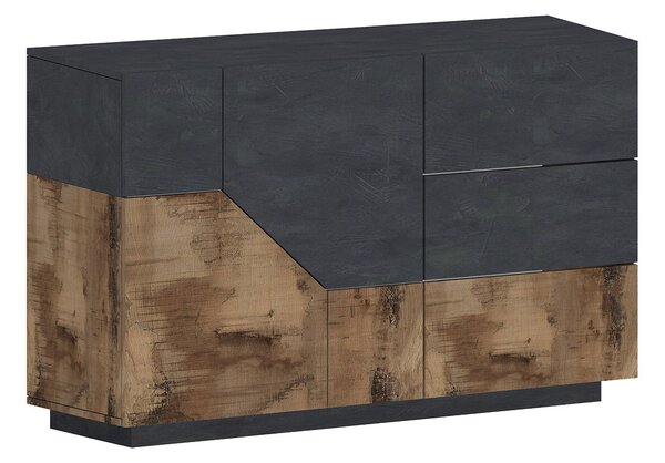 Credenza 2 Ante + 3 Cassetti 140x43x86 cm Alien Ardesia e Acero Pereira