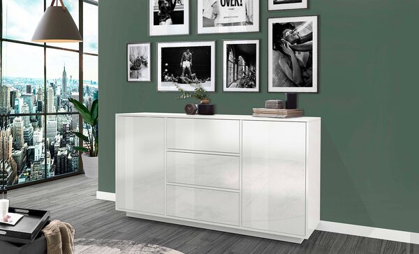Credenza 2 Ante + 3 Cassetti 160x41,4x86 cm Bloom Bianco Lucido