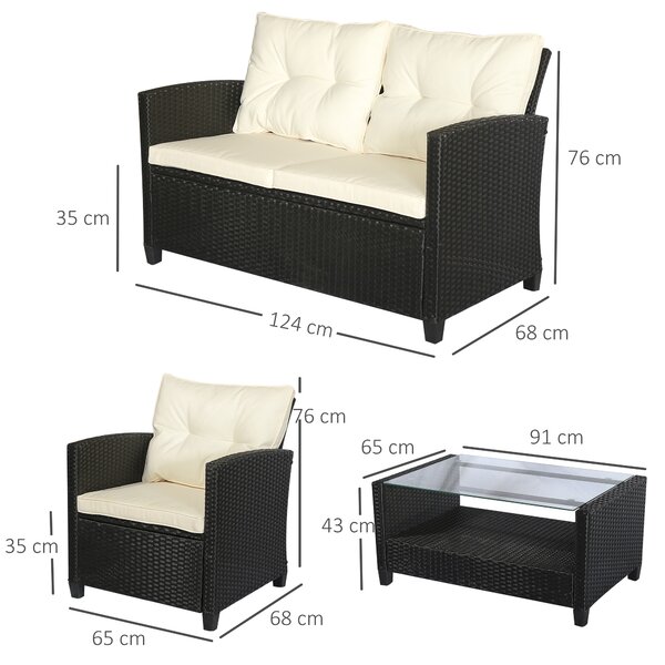 Outsunny Mobili da Esterno Salotto da giardino in rattan Set Divani e Poltrone Imbottiti mobili Nero e Beige 124x68x76cm | Aosom Italy|Aosom