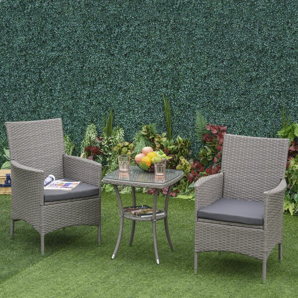 Outsunny Set Tavolino e Sedie da Giardino, Set 3 Pezzi Salotto da Esterno con Poltrone in Rattan Grigio|Aosom