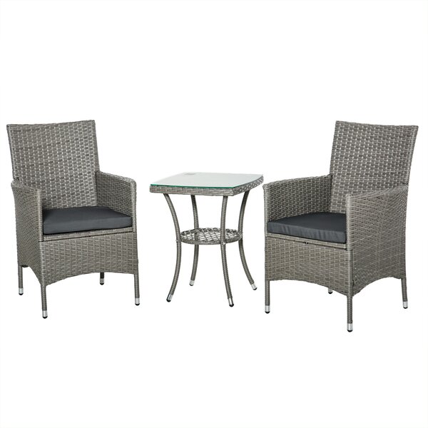 Outsunny Set Tavolino e Sedie da Giardino, Set 3 Pezzi Salotto da Esterno con Poltrone in Rattan Grigio|Aosom