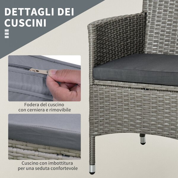 Outsunny Set Tavolino e Sedie da Giardino, Set 3 Pezzi Salotto da Esterno con Poltrone in Rattan Grigio|Aosom