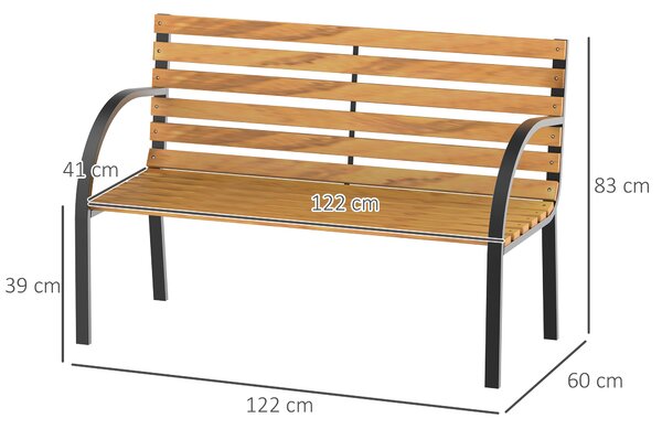 Outsunny Panca in Legno 2 Posti, Panchina da Esterno, Giardino, Balcone o Terrazzo 122x60x80cm, Nero e Color legno|Aosom