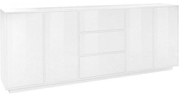 Credenza 4 Ante + 3 Cassetti 220,1x41,4x86 cm Bloom Bianco Lucido